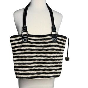The Sak Black and White Crochet Collection Hobo Handbag